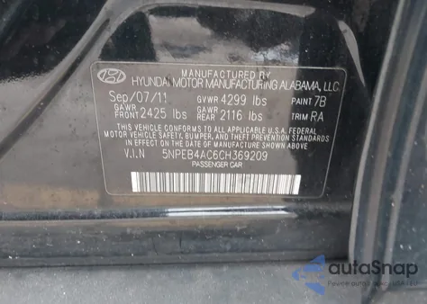 2012 Hyundai Sonata Gls from USA, damaged, VIN 5NPEB4AC6CH369209